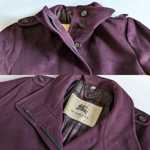 Burberry Funnel Neck Purple Wool Coat - Picture 8 of 13
